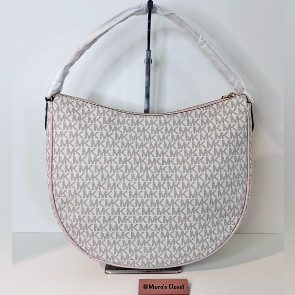 🦋MICHAEL KORS DOVER LARGE TOPZIP HALF MOON SHOULDER BAG MK LOGO POWDER BLUSH - Picture 2 of 7